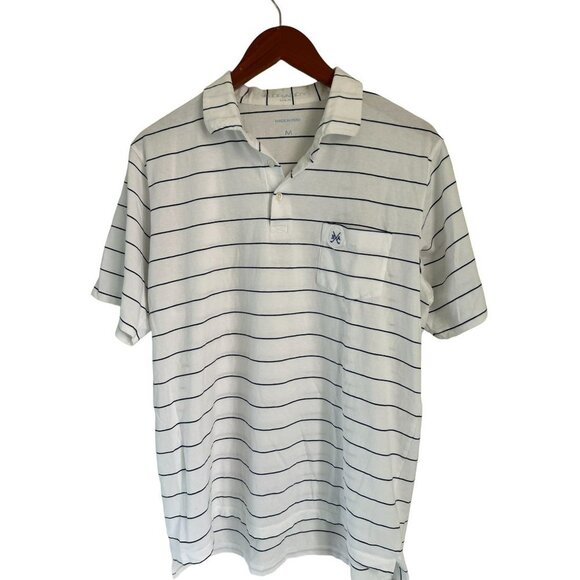 B DRADDY PIMA Cotton Polo Shirt Pocket Embroidered Logo White Blue Pinstripes - - Picture 3 of 8
